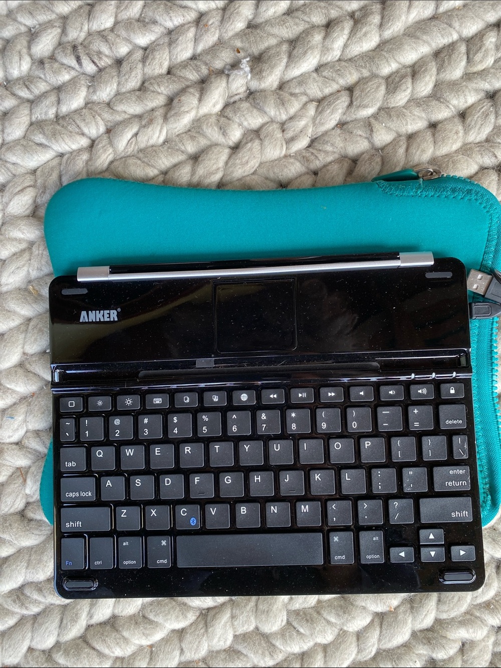 Anker Black Bluetooth Tablet Keyboard with Teal Sleeve